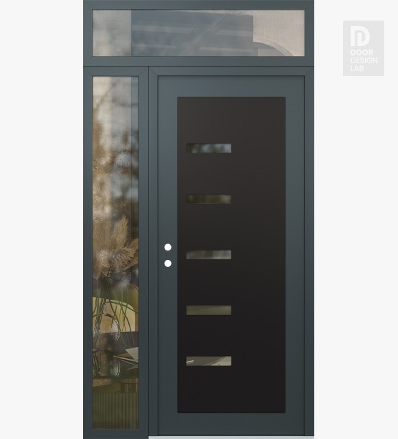 Modern Steel Front Door Diamond C8 52" x 96" anthracite/anthracite clear Glass Panel black RHI with Sidelite and Transom clear Glass