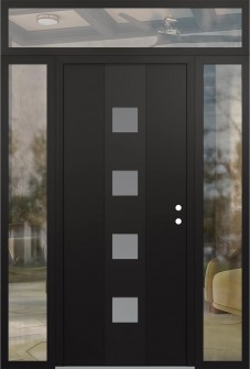 DIAMOND A12 68" X 96" BLACK/WHITE FROSTED GLASS PANEL BLACK LHI WITH 2 SIDELITES AND TRANSOM CLEAR GLASS