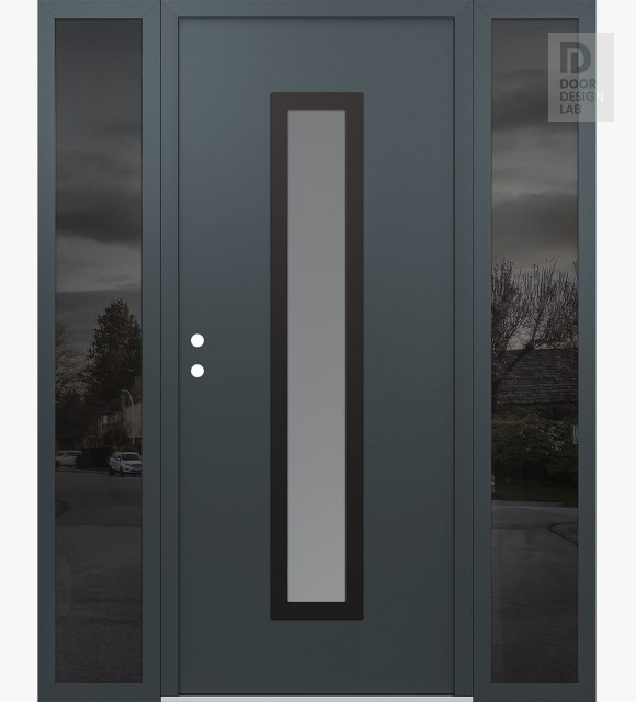 Modern Steel Front Door DIAMOND A11 60" X 80" ANTHRACITE/ANTHRACITE FROSTED GLASS PANEL BLACK RHI WITH 2 SIDELITES MIRRORED GLASS