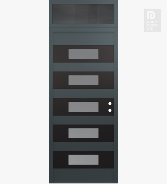 Modern Steel Front Door Diamond D5 36" x 96" anthracite/anthracite frosted Glass Panel black LHI with Transom mirrored Glass