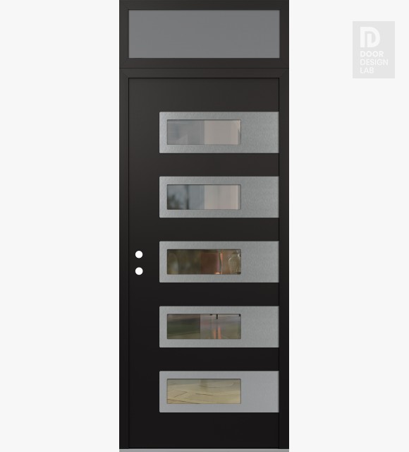 Modern Steel Front Door Diamond D3 36" x 96" black/black clear Glass Panel stainless steel RHI with Transom frosted Glass