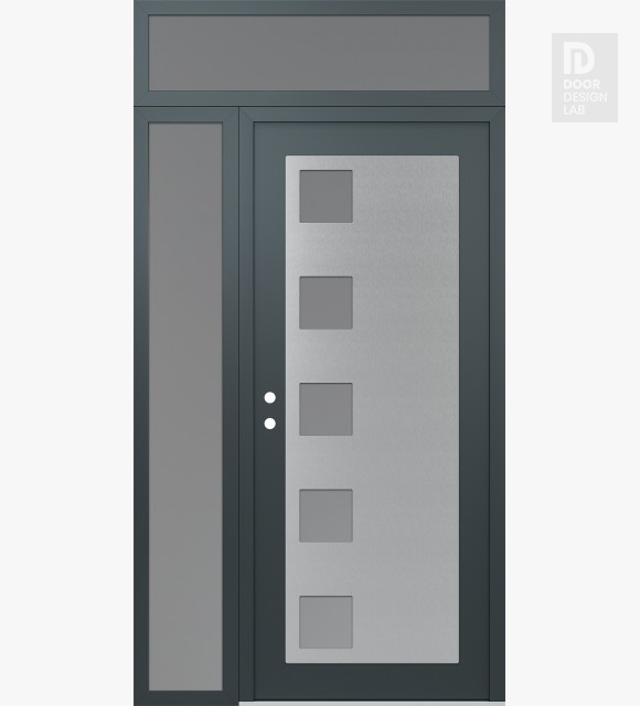 Modern Steel Front Door Diamond C5 48" x 96" anthracite/anthracite frosted Glass Panel stainless steel RHI with Sidelite and Transom frosted Glass