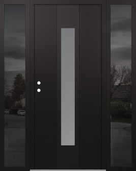 DIAMOND A1 68" X 80" BLACK/WHITE FROSTED GLASS PANEL BLACK RHI WITH 2 SIDELITES MIRRORED GLASS