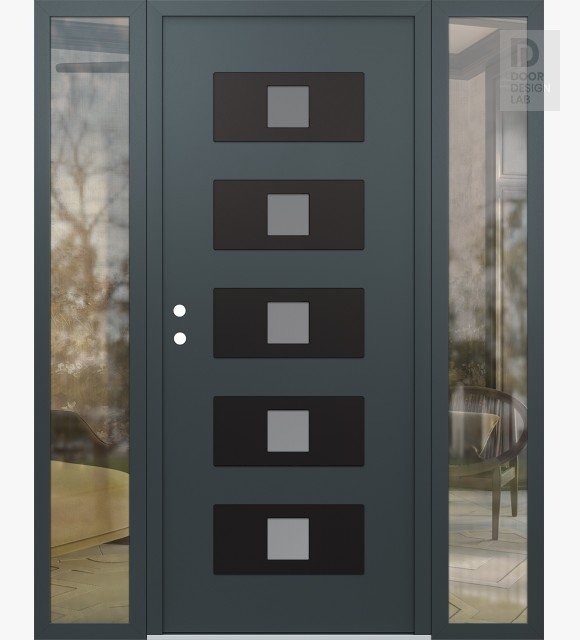 Modern Steel Front Door Diamond D8 68" x 80" anthracite/anthracite frosted Glass Panel black RHI with 2 Sidelites clear Glass
