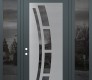 Modern Steel Front Door Diamond C12 64" x 96" anthracite/anthracite mirrored Glass Panel stainless steel RHI with 2 Sidelites and Transom mirrored Glass
