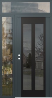 Diamond C14 52" x 96" anthracite/anthracite mirrored Glass Panel black RHI with Sidelite and Transom clear Glass