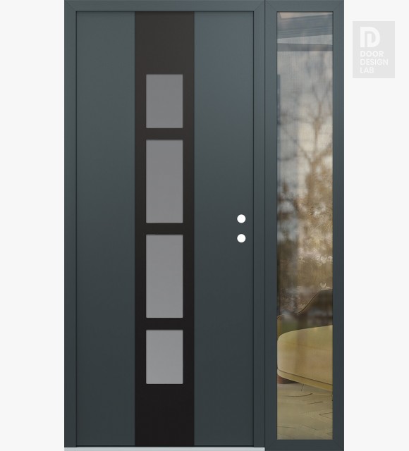Modern Steel Front Door DIAMOND A10 52" X 80" ANTHRACITE/ANTHRACITE FROSTED GLASS PANEL BLACK LHI WITH SIDELITE CLEAR GLASS