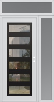Diamond C9 48" x 96" white/white clear Glass Panel black LHI with Sidelite and Transom frosted Glass