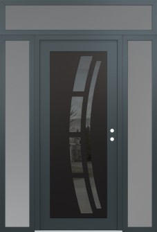 Diamond C12 64" x 96" anthracite/anthracite mirrored Glass Panel black LHI with 2 Sidelites and Transom frosted Glass