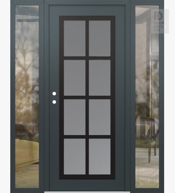 Modern Steel Front Door Diamond C16 60" x 80" anthracite/anthracite frosted Glass Panel black RHI with 2 Sidelites clear Glass