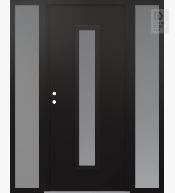Modern Steel Front Door DIAMOND A11 68" X 80" BLACK/WHITE FROSTED GLASS PANEL BLACK RHI WITH 2 SIDELITES FROSTED GLASS