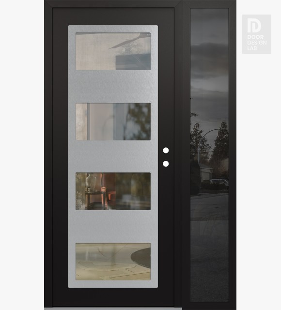 Modern Steel Front Door Diamond C2 48" x 80" black/black clear Glass Panel stainless steel LHI with Sidelite mirrored Glass