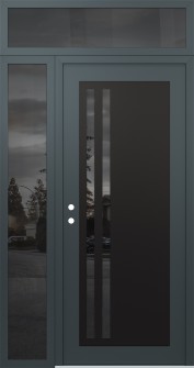 Diamond C6 52" x 96" anthracite/anthracite mirrored Glass Panel black RHI with Sidelite and Transom mirrored Glass