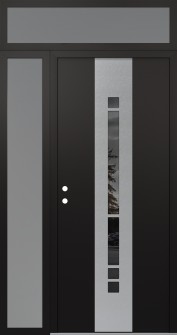 DIAMOND A3 48" X 96" BLACK/BLACK MIRRORED GLASS PANEL STAINLESS STEEL RHI WITH SIDELITE AND TRANSOM FROSTED GLASS