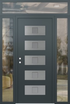 Diamond D8 64" x 96" anthracite/anthracite frosted Glass Panel stainless steel RHI with 2 Sidelites and Transom clear Glass