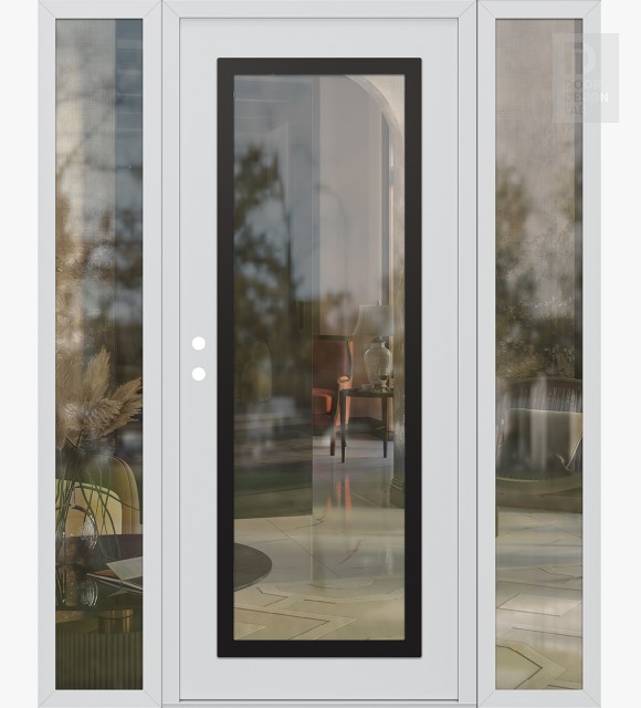 Modern Steel Front Door Diamond C1 64" x 80" white/white clear Glass Panel black RHI with 2 Sidelites clear Glass