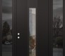 Modern Steel Front Door DIAMOND A1 64" X 96" BLACK/BLACK CLEAR GLASS PANEL BLACK RHI WITH 2 SIDELITES AND TRANSOM MIRRORED GLASS