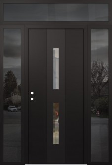 DIAMOND A6 64" X 96" BLACK/BLACK CLEAR GLASS PANEL BLACK RHI WITH 2 SIDELITES AND TRANSOM MIRRORED GLASS