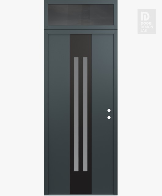 Modern Steel Front Door DIAMOND A8 36" X 96" ANTHRACITE/ANTHRACITE FROSTED GLASS PANEL BLACK LHI WITH TRANSOM MIRRORED GLASS