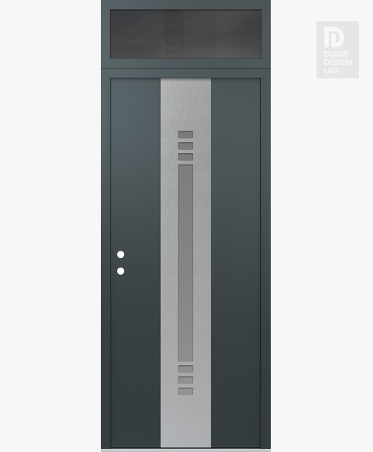 Modern Steel Front Door DIAMOND A5 36" X 96" ANTHRACITE/ANTHRACITE FROSTED GLASS PANEL STAINLESS STEEL RHI WITH TRANSOM MIRRORED GLASS