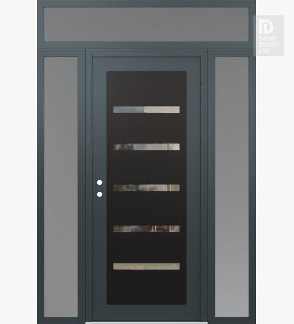 Modern Steel Front Door Diamond C7 68" x 96" anthracite/anthracite clear Glass Panel black RHI with 2 Sidelites and Transom frosted Glass