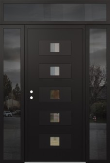 Diamond D8 64" x 96" black/black clear Glass Panel black RHI with 2 Sidelites and Transom mirrored Glass