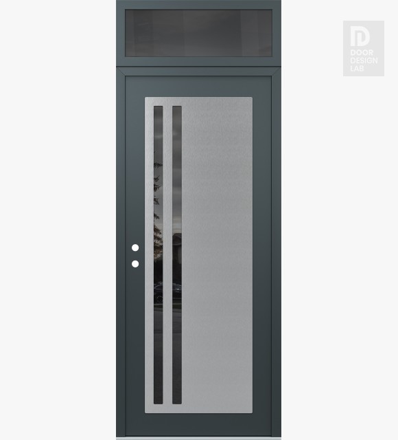 Modern Steel Front Door Diamond C6 36" x 96" anthracite/anthracite mirrored Glass Panel stainless steel RHI with Transom mirrored Glass