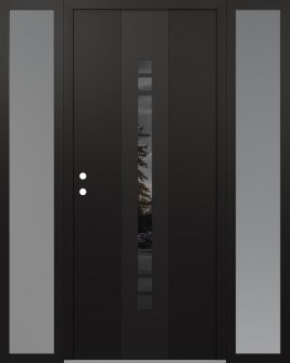 DIAMOND A4 68" X 80" BLACK/BLACK MIRRORED GLASS PANEL BLACK RHI WITH 2 SIDELITES FROSTED GLASS