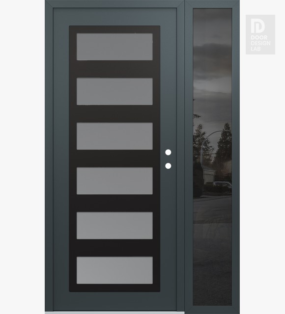 Modern Steel Front Door Diamond C9 50" x 80" anthracite/anthracite frosted Glass Panel black LHI with Sidelite mirrored Glass