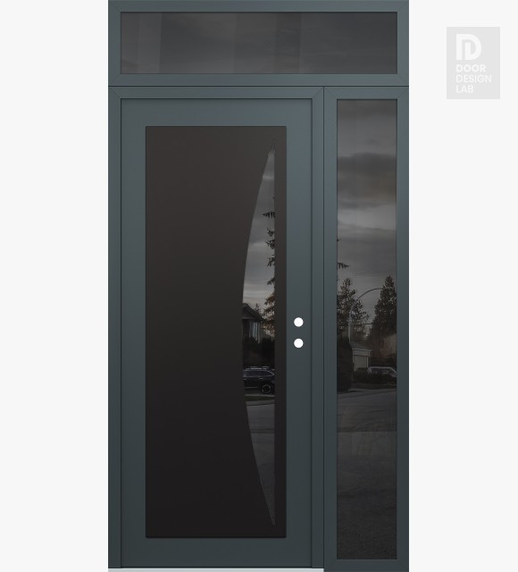 Modern Steel Front Door Diamond C13 50" x 96" anthracite/anthracite mirrored Glass Panel black LHI with Sidelite and Transom mirrored Glass