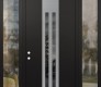 Modern Steel Front Door DIAMOND A8 68" X 96" BLACK/BLACK MIRRORED GLASS PANEL STAINLESS STEEL RHI WITH 2 SIDELITES AND TRANSOM CLEAR GLASS