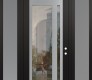 Modern Steel Front Door Diamond C15 68" x 96" black/black clear Glass Panel stainless steel LHI with 2 Sidelites and Transom frosted Glass