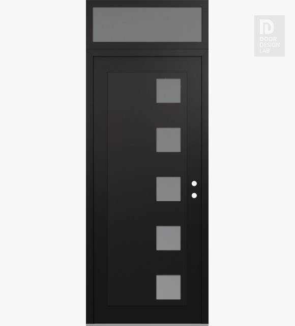 Modern Steel Front Door Diamond C5 36" x 96" black/white frosted Glass Panel black LHI with Transom frosted Glass