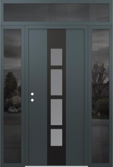 DIAMOND A10 64" X 96" ANTHRACITE/ANTHRACITE FROSTED GLASS PANEL BLACK RHI WITH 2 SIDELITES AND TRANSOM MIRRORED GLASS