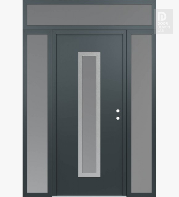 Modern Steel Front Door DIAMOND A11 60" X 96" ANTHRACITE/ANTHRACITE FROSTED GLASS PANEL STAINLESS STEEL LHI WITH 2 SIDELITES AND TRANSOM FROSTED GLASS