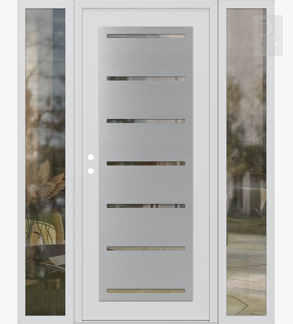 Modern Steel Front Door Diamond C11 64" x 80" white/white clear Glass Panel stainless steel RHI with 2 Sidelites clear Glass