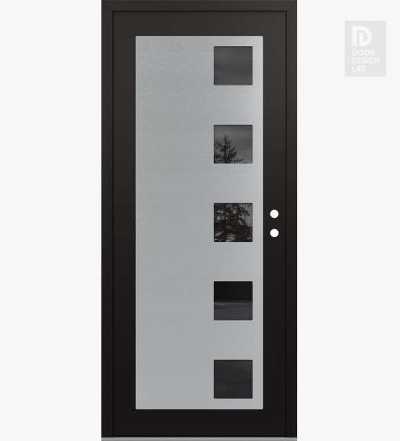 Modern Steel Front Door Diamond C5 36" x 80" black/black mirrored Glass Panel stainless steel LHI