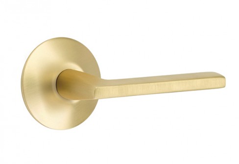 EMTEK HELIOS LEVER WITH MODERN ROSETTE PASSAGE RH SATIN BRASS (US4) 5107