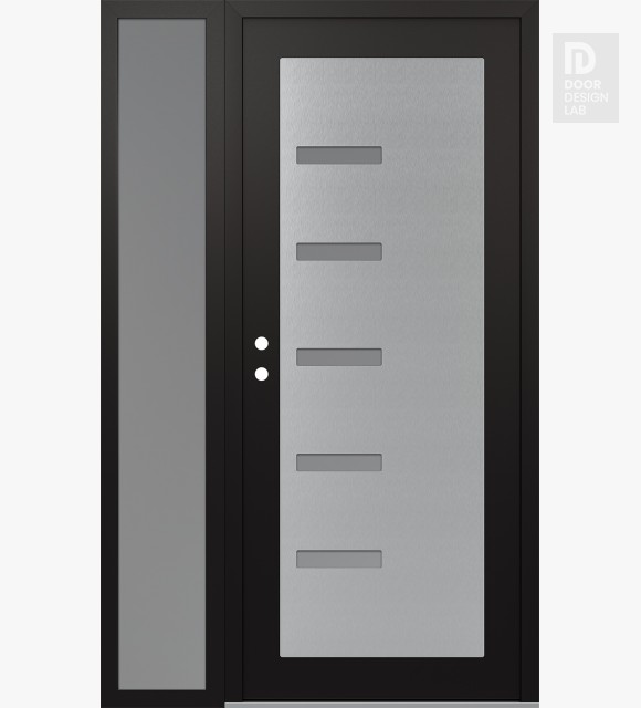 Modern Steel Front Door Diamond C8 50" x 80" black/white frosted Glass Panel stainless steel RHI with Sidelite frosted Glass