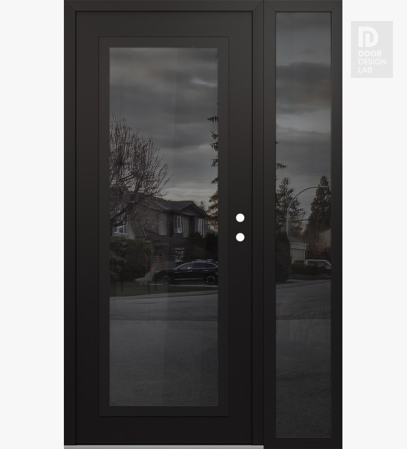 Modern Steel Front Door Diamond C1 50" x 80" black/black mirrored Glass Panel black LHI with Sidelite mirrored Glass