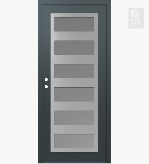 Modern Steel Front Door Diamond C9 36" x 80" anthracite/anthracite frosted Glass Panel stainless steel RHI