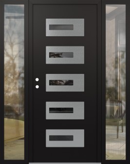 Diamond D6 64" x 80" black/black mirrored Glass Panel stainless steel RHI with 2 Sidelites clear Glass