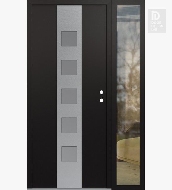 Modern Steel Front Door DIAMOND A13 50" X 80" BLACK/WHITE FROSTED GLASS PANEL STAINLESS STEEL LHI WITH SIDELITE CLEAR GLASS