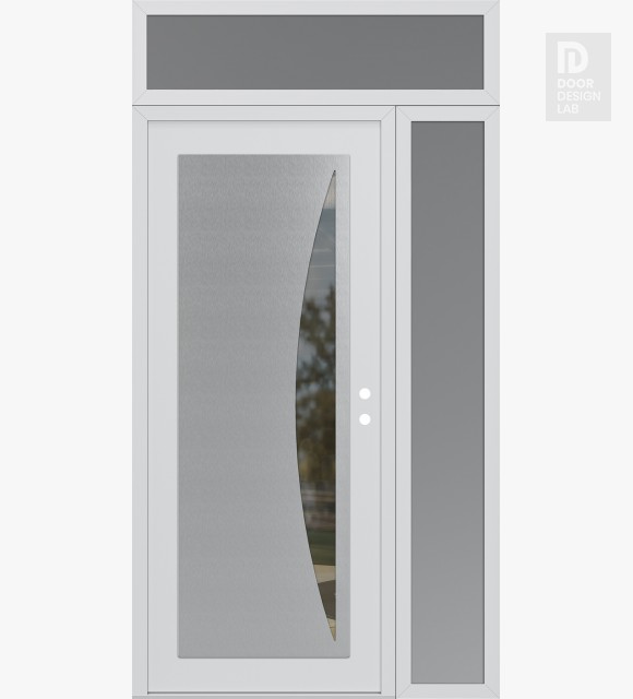 Modern Steel Front Door Diamond C13 48" x 96" white/white clear Glass Panel stainless steel LHI with Sidelite and Transom frosted Glass