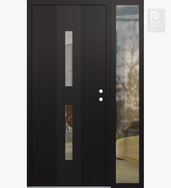 Modern Steel Front Door DIAMOND A6 52" X 80" BLACK/BLACK CLEAR GLASS PANEL BLACK LHI WITH SIDELITE CLEAR GLASS