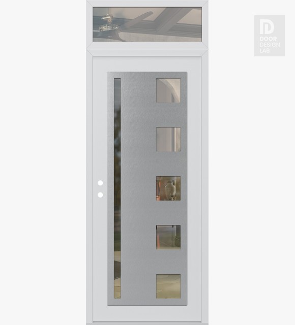 Modern Steel Front Door Diamond C3 36" x 96" white/white clear Glass Panel stainless steel RHI with Transom clear Glass