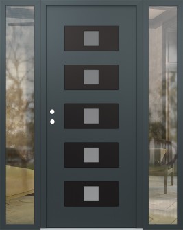 Diamond D8 64" x 80" anthracite/anthracite frosted Glass Panel black RHI with 2 Sidelites clear Glass