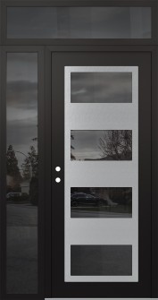 Diamond C2 52" x 96" black/black mirrored Glass Panel stainless steel RHI with Sidelite and Transom mirrored Glass