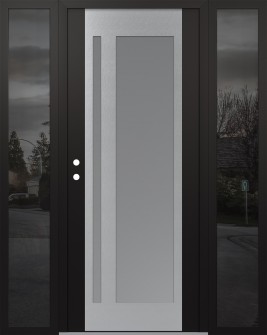 Diamond C15 60" x 80" black/white frosted Glass Panel stainless steel RHI with 2 Sidelites mirrored Glass