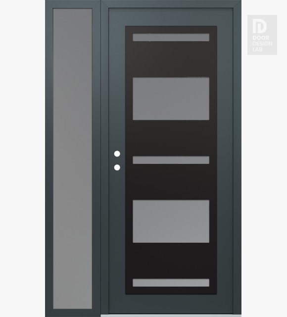 Modern Steel Front Door Diamond C10 50" x 80" anthracite/anthracite frosted Glass Panel black RHI with Sidelite frosted Glass